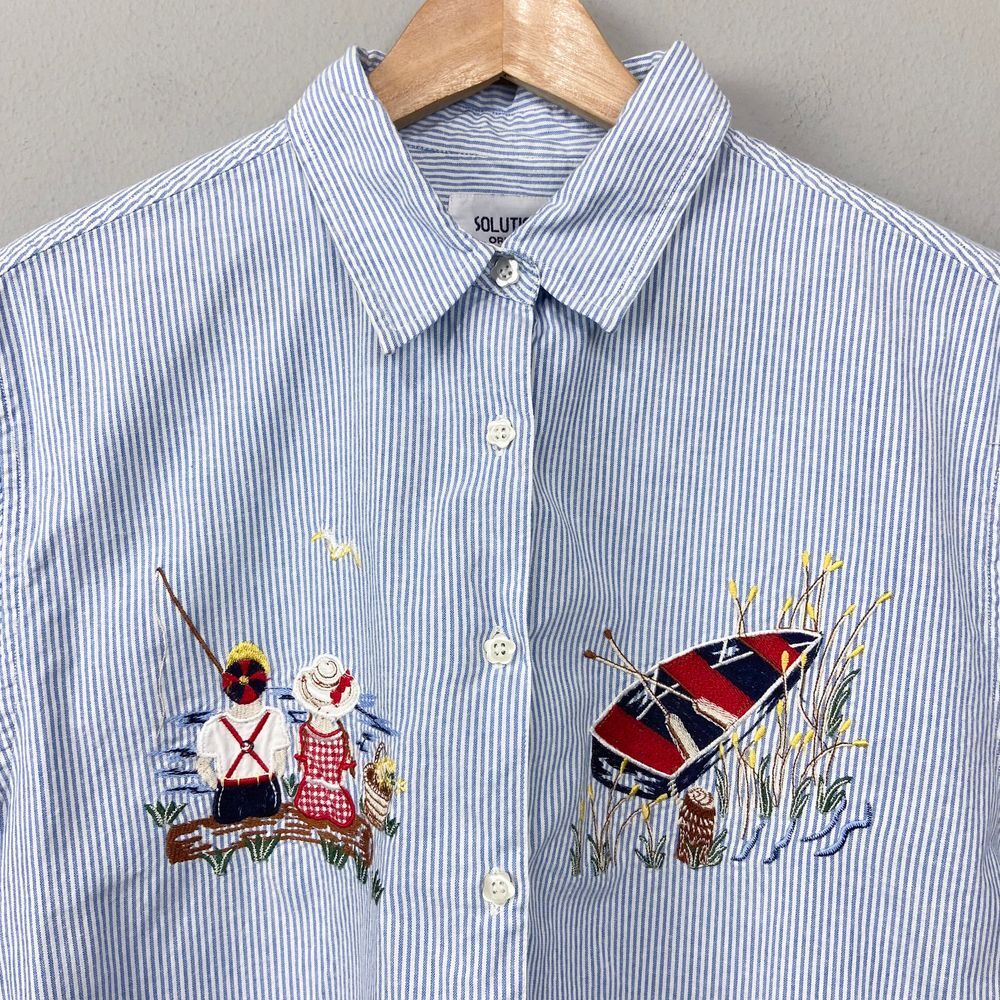 Vintage Solutions Original Shirt Size L Striped Embroidered Retro Doll Preppy‎